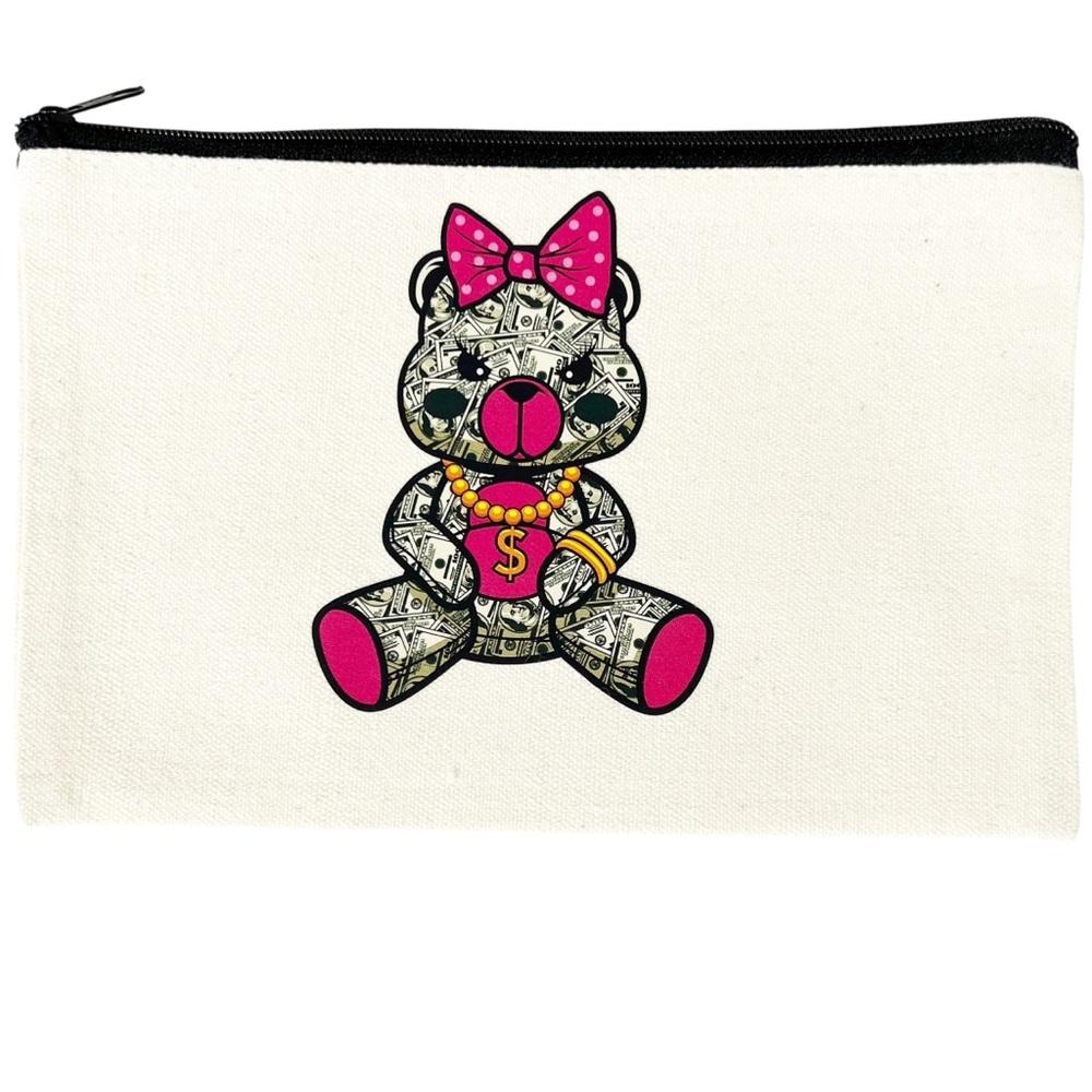 Money Bear Canvas Zipper Pouch – 8.3x5 in Multi-Use Makeup & Travel Bag